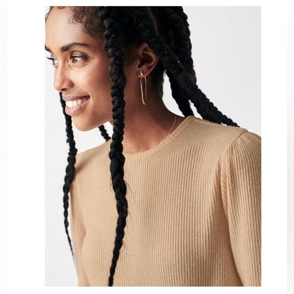 Faherty Brand Womens Size Small Nomad Tan Beige Legend Rib Layne Ribbed Tee - Picture 3 of 14